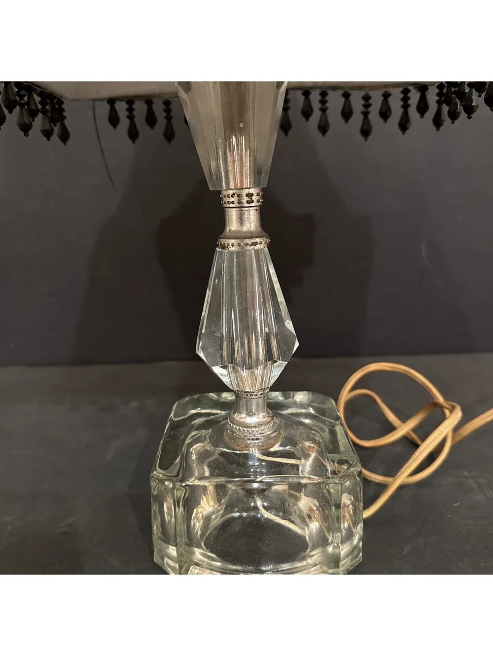 Victorian Art Deco Boho Style Beaded Fringe Table Lamp 16.5” H By 9” W